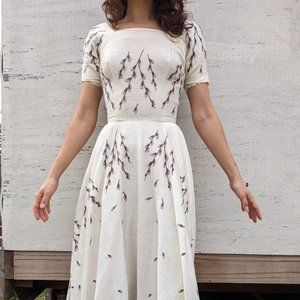 Beautiful white floral 50's vintage dress